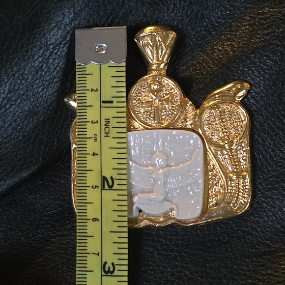 Cleopatra Uraeus cobra & Ankh porcelain & gold vintage large pendant - Picture 9 of 10